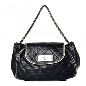 Chanel Classic Large East/West Accordion Flap Black Leather Shoulder Bag